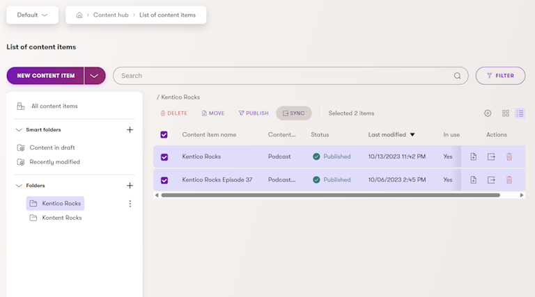 Xperience by Kentico Content Sync content hub